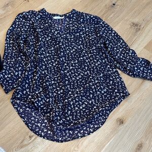 Lush Navy and White Patterned Blouse